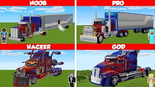 Minecraft OPTIMUS PRIME TRUCK HOUSE BUILD CHALLENGE - NOOB vs PRO vs HACKER vs GOD / Animation