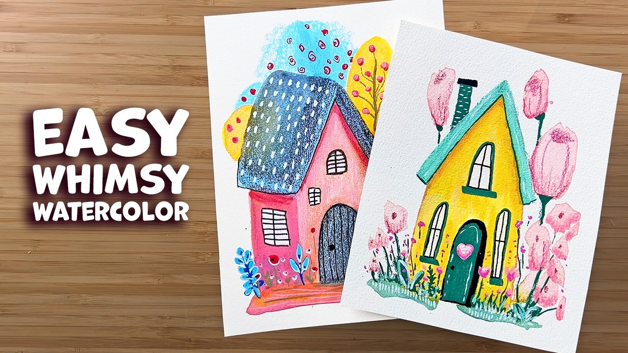 Easy Whimsical Houses Watercolor Painting 🎨 Mixed Media Watercolor Tutorial for Beginners