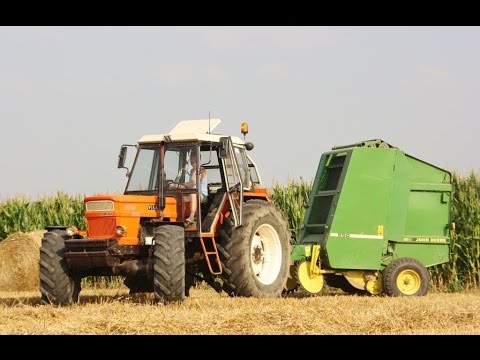 Landb. Debyser - Woesten - ronde balen persen - Fiat 1300 DT Super met John Deere 550.