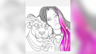 Раскраска картинки "Девушка и тигр"