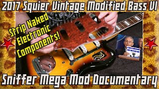 Video thumbnail for 2017 Fender Squier Bass VI - Seymour Duncan Pickups and Series Wiring Mod - Clip 1 Strip Electronics by Sniffer Customs