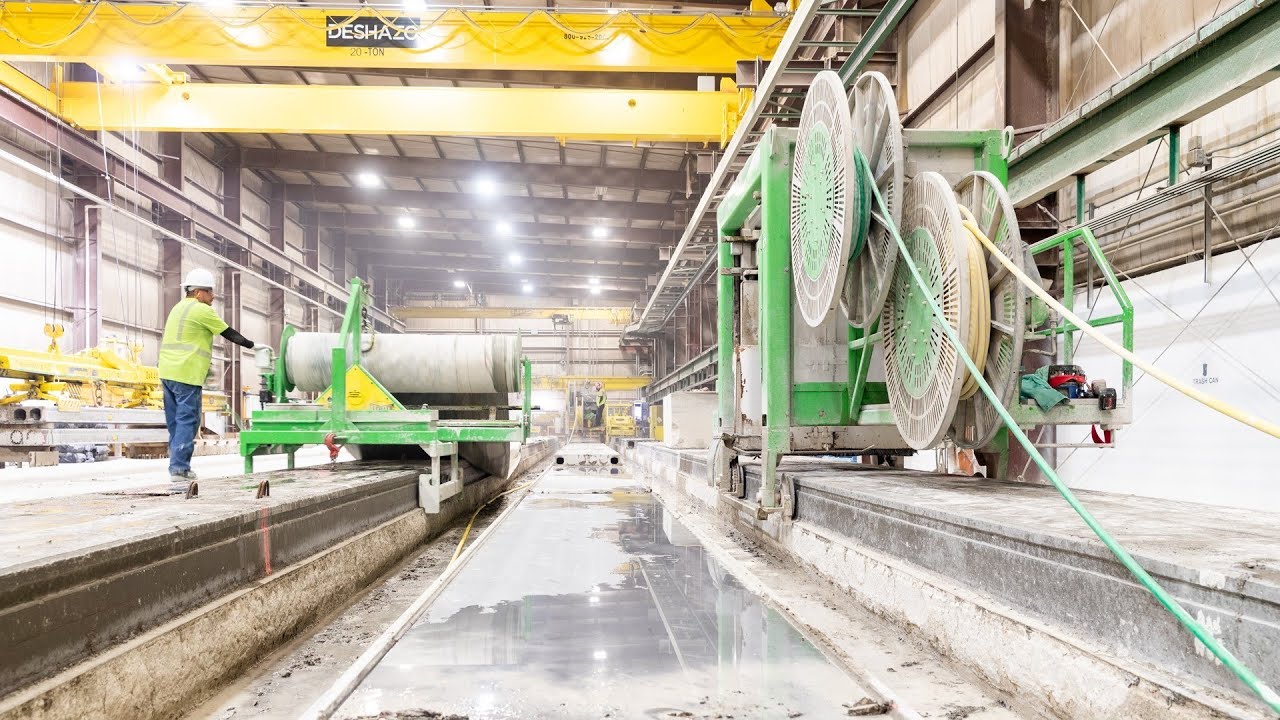 Hollow core plank production at Mid-States Concrete Industries, USA