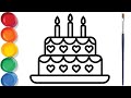 BIRTHDAY CAKE DRAWING STEP BY STEP | HOW TO DRAW CAKE | EASY PAINTING AND COLORING FOR KIDS