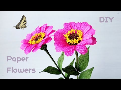 How To Make Zinnia  crepe paper Flowers/DIY Paper flower craft/Paper Flower Decorating Ideas 03-25