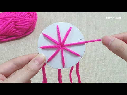 Super Easy Hand Embroidery Woolen Flower Making Trick with Paper - Amazing Sewing Hacks - DIY Flower