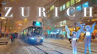 ZURICH SWITZERLAND 🇨🇭 Christmas Markets & Snowfall Walking tour 4K Spirit of winter