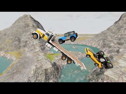Car vs Big Ramp : Car Transporter Jumps Off a Hill | BeamNG Drive