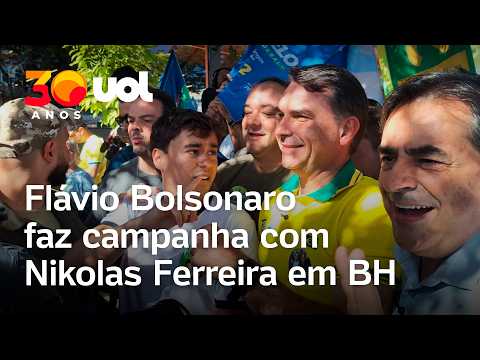 Flávio Bolsonaro faz campanha com Nikolas Ferreira em BH na tentativa de aumentar apoio em Minas