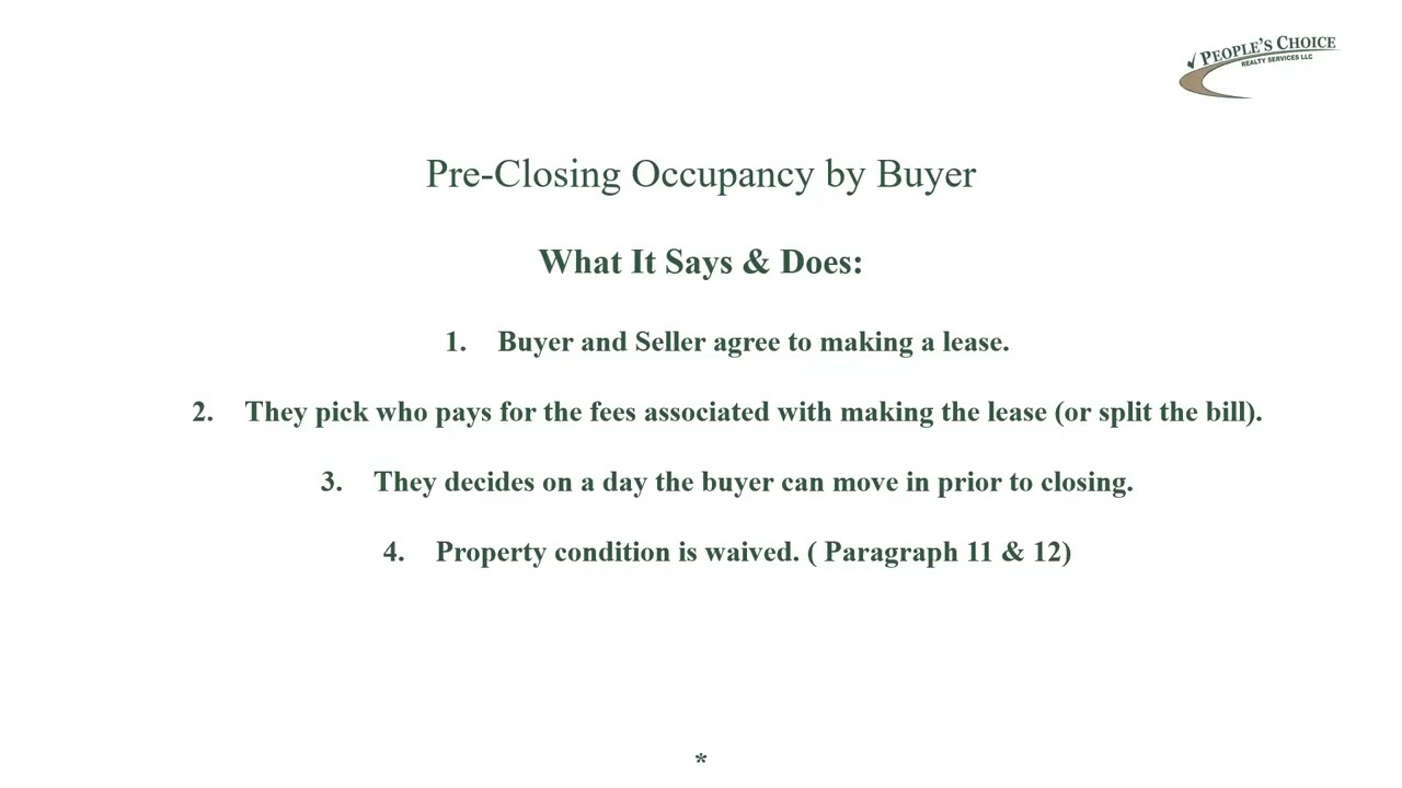 Rider T - Pre-Closing Occupancy