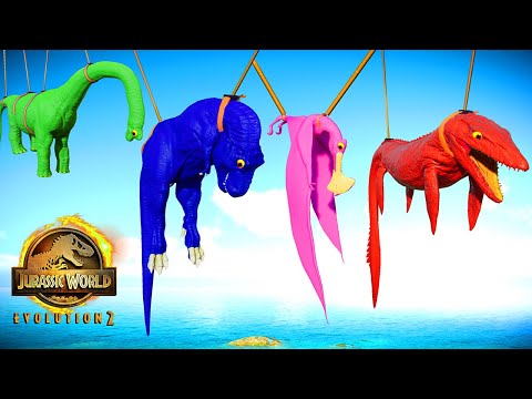 Jurassic World Evolution 2  - T-Rex Colors Vs Brachiosaurus Vs Mosasaurus Vs I-Rex , Dinosaurs Fight