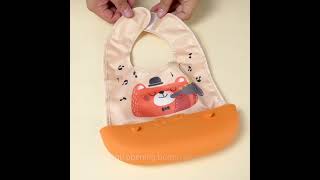 Cute silicone bib with waterproof cloth easy storage food grade silicone and durable