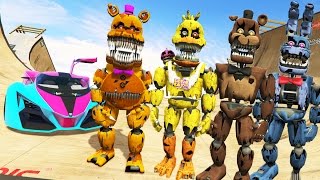 NIGHTMARE ANIMATRONICS STUNT ON WORLD&#39;S BIGGEST RAMP EVER! (GTA 5 Mods FNAF Funny Moments)
