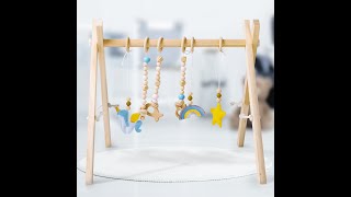 90210 Baby Wooden Baby Play Gym – Wooden Play Gym with 6 Hanging Toys, Baby Gym Activity Center