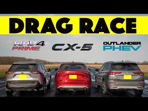 Budget Rental Drag Race! Toyota RAV4 Prime Takes On Mazda CX 5 Turbo and Mistubishi Outlander PHEV.