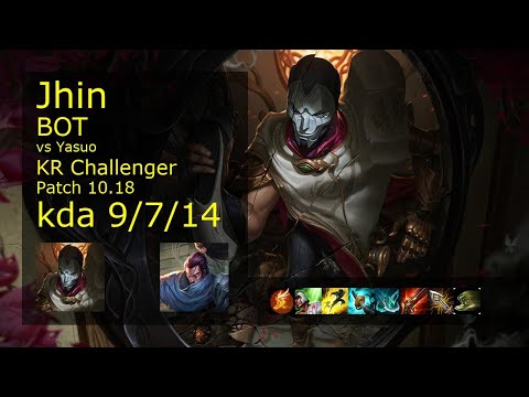 Jhin ADC & Leona vs Yasuo & Nautilus - KR Challenger 9/7/14 Patch 10.18 Gameplay // [롤] 진 vs 야스오