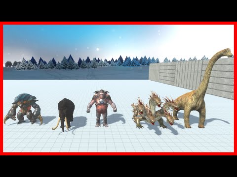 BRACHIO+HYDRA+GORO+MAMMOTH+RANTHORN VS 2x FACTIONS - ANIMAL REVOLT BATTLE SIMULATOR