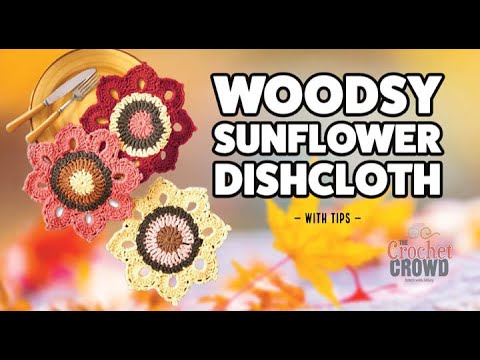 Woodsy Crochet Sunflower Dishcloth