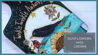 Whimsical Fall Sunflowers & Crow | Mixed Media Autumn Art Tutorial
