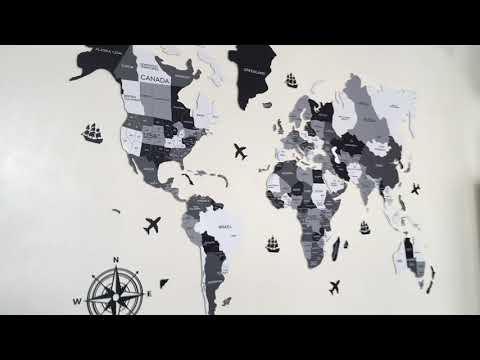 Acrylic Colour World Map 2D - Grey Scale (Wall Hang Decor)