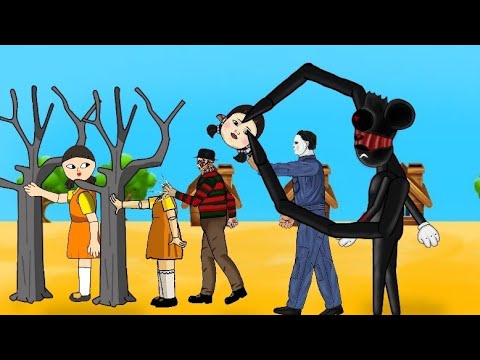 Mychael Myers, Cartoon mouse, Freddy Krueger playing the squid game !