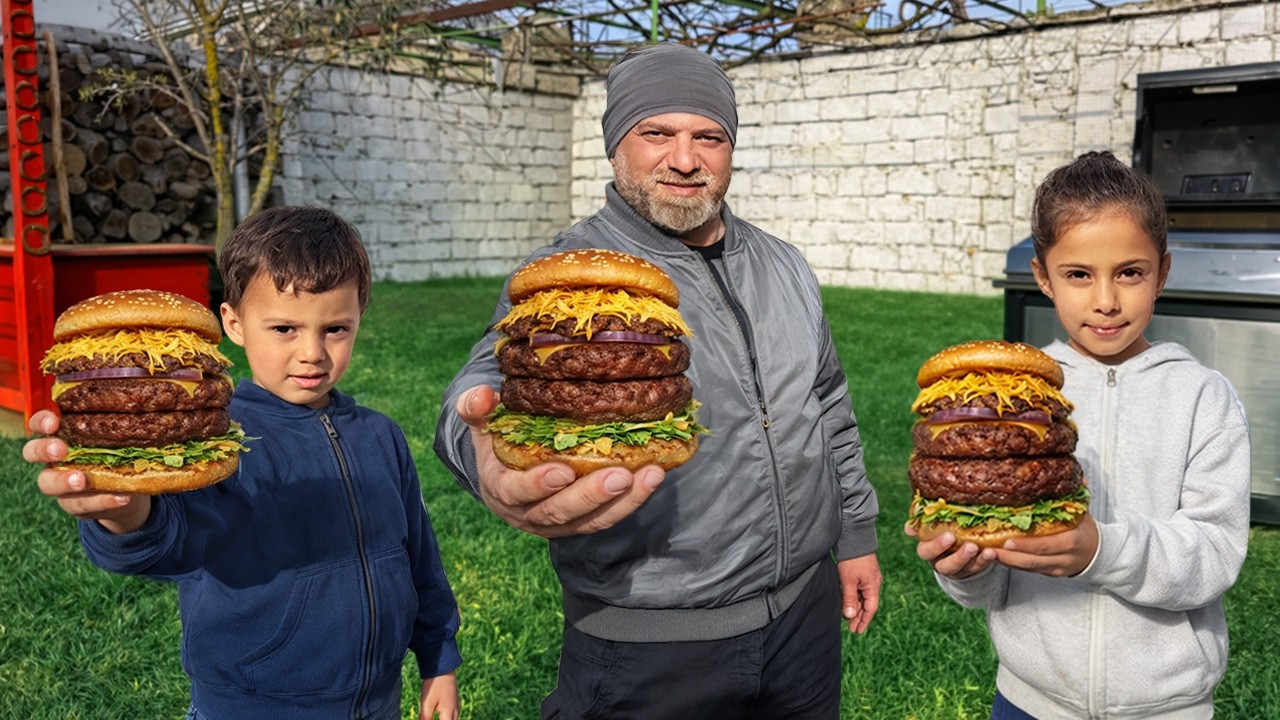 Making Big Family Burgers in The Backyard! Village Food