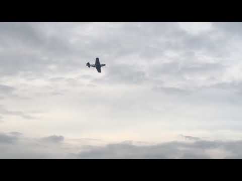 MWM Warbirds display pilot, Billy evens, with his electric hanger 9 Mustang