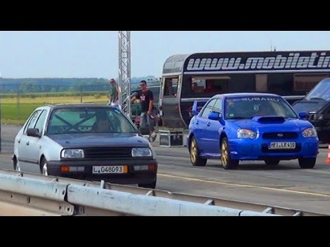 CRAZY VW Vento VR6 Turbo VS Subaru Impreza WRX STI 1/4 Mile Drag Race Viertelmeile Rennen Sound