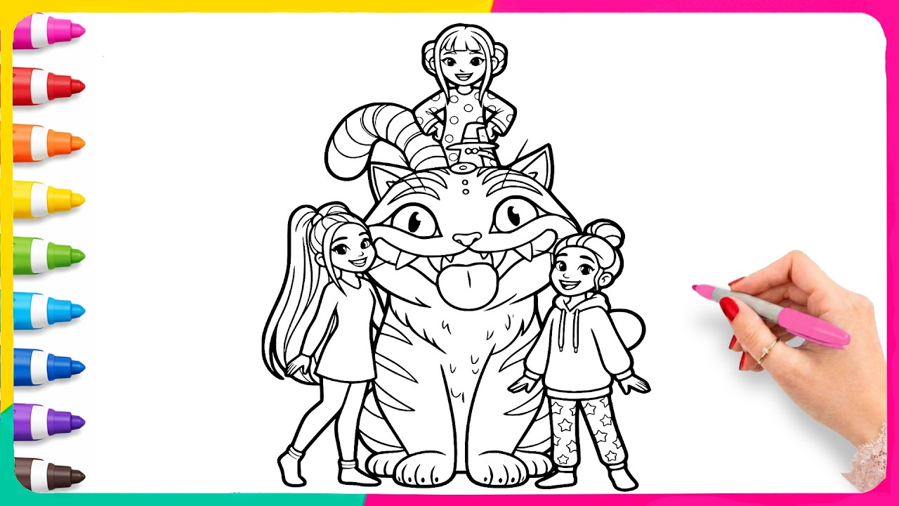 KPop Demon Hunters Coloring Page -  Rumi, Mira, zoey and Derpy Tiger - Satisfying Coloring Pages