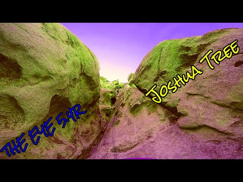 Rock climbing The Eye 5.4R in Joshua Tree California