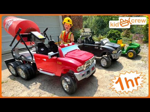 Construction truck compilation with kids cement mixer, excavator, dump truck. Educational | Kid Crew