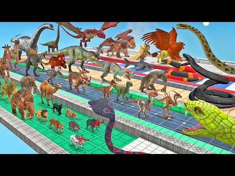 Reptiles Battle - Revolt of Giant Titanoboa Snake vs Wild Animals Dinosaur Mammals Death Run ARBS