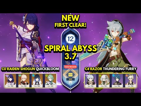 NEW Spiral Abyss 3.7 Floor 12 (9 Stars) First Clear C0 RAIDEN SHOGUN & C4 RAZOR - Genshin Impact 3.7