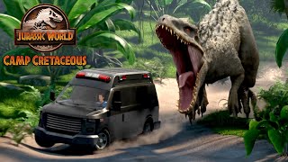 The Indominus Rex Car Chase!  JURASSIC WORLD CAMP 