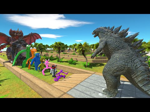 Godzilla Classic vs Rainbow Friends GREEN ISLAND DEATH RUN - Animal Revolt Battle Simulator