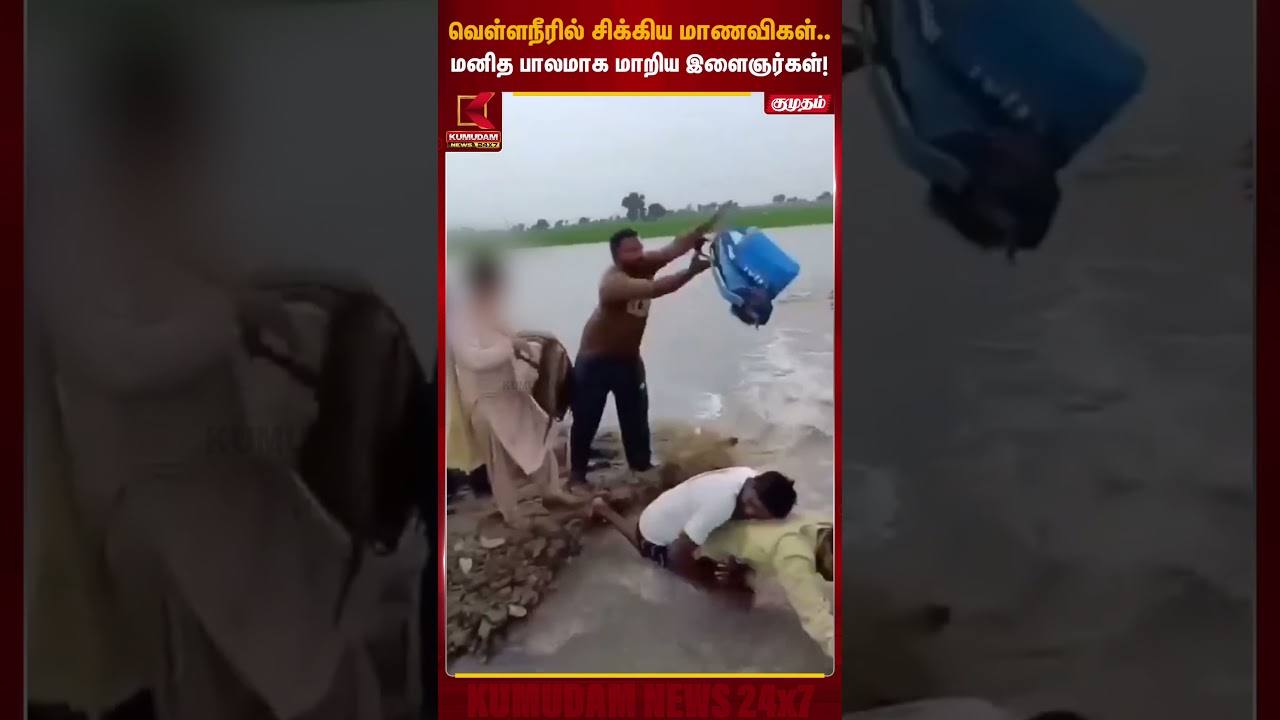 பஞ்சாப்பில் வெள்ளநீரில் சிக்கிய மாணவிகள்... மனித பாலமாக மாறிய இளைஞர்கள்! | Punjab Flood| #shorts