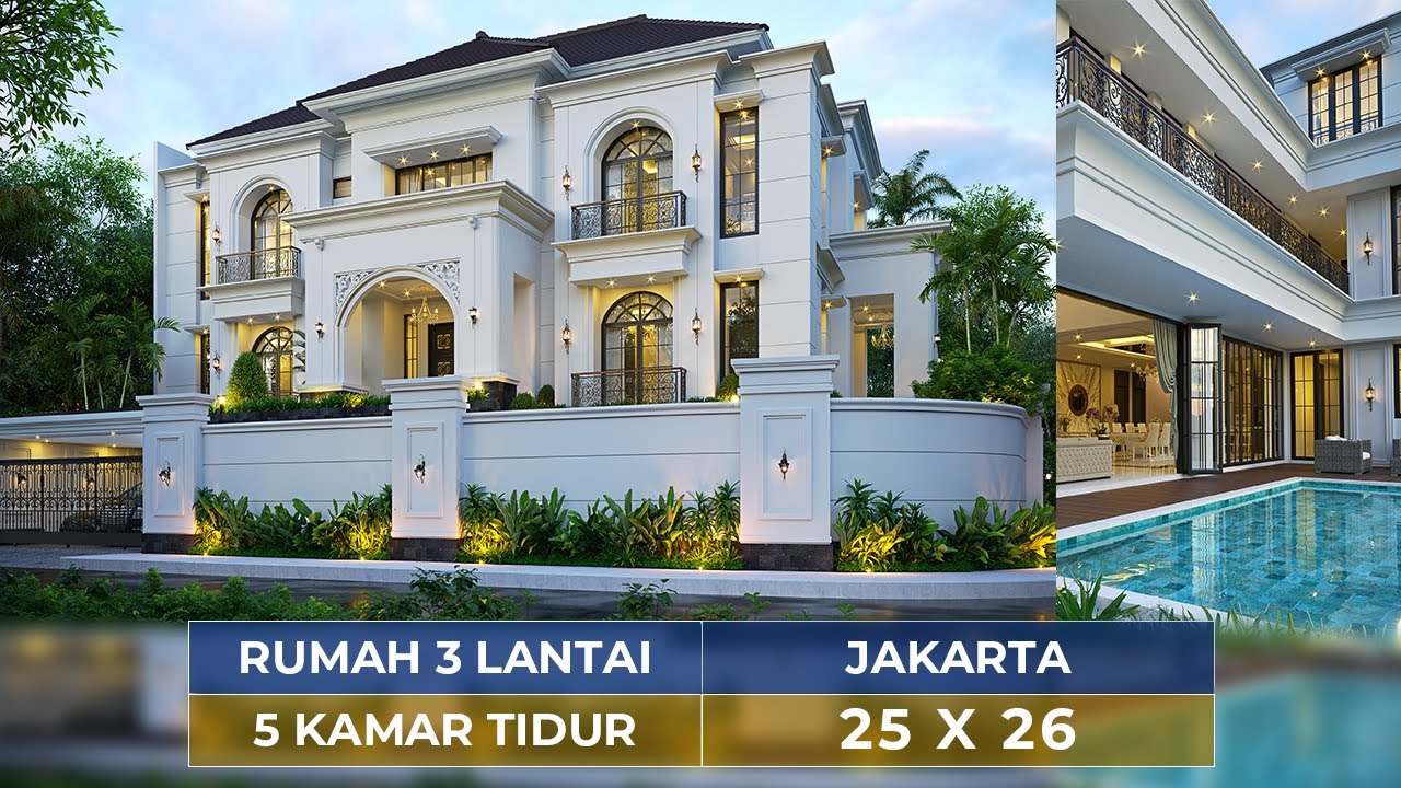 Video 3D Desain Rumah Klasik Modern 3 Lantai Ibu YNY 1462 - Jakarta
