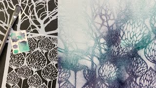 WATERCOLOR Reverse Stenciling 🩶 Easy Abstract Painting - 433