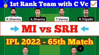 MI vs SRH 65th Match Dream11 Team Analysis, MI vs SRH Dream 11 Today Match, MI vs SRH IPL 2022