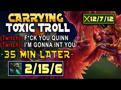 Rank 1 Quinn Hard Carries TOXIC Trolling Twitch (35 MINUTES OF HIM INTING)