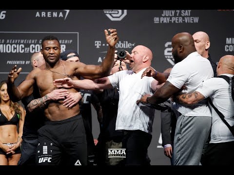 Derrick Lewis Shoves Francis Ngannou at UFC 226 Weigh-Ins - MMA Fighting