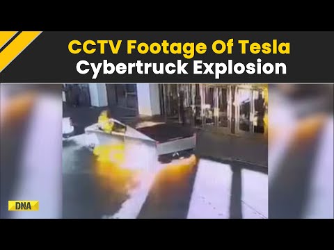 Moments Tesla Cybertruck Explodes In Front Of Las Vegas Trump Hotel Captured On CCTV | Elon Musk