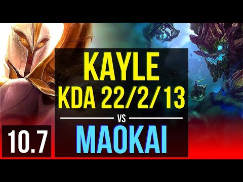 KAYLE vs MAOKAI (TOP) | KDA 22/2/13, Triple Kill, Legendary | KR Challenger | v10.7