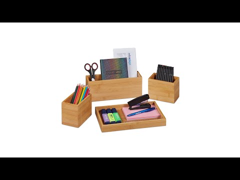 Schreibtisch Organizer Set Braun - Bambus - 28 x 11 x 18 cm