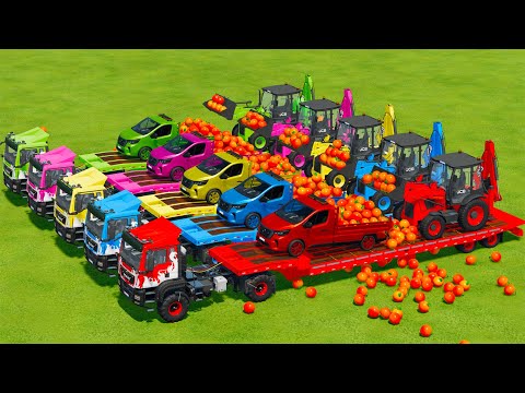 TRANSPORTING ORANGES, JCB FRONT LOADERS & NISSAN CARS WITH MAN TRUCKS - Farming Simulator 22