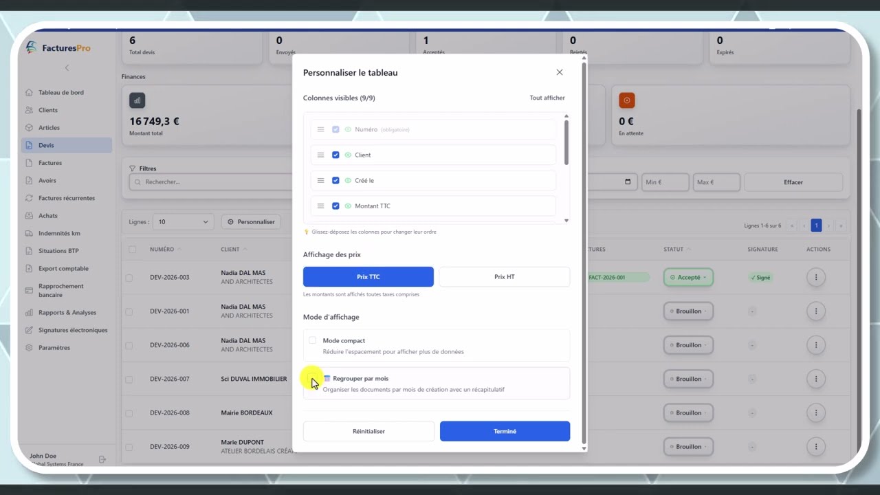 Tutoriel vidéo : Filtres et tri — Formation FacturesPro