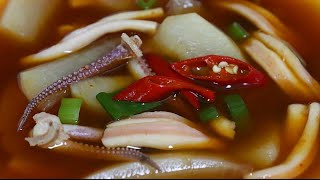 국요리[오징어무국]오징어국의 포인트는 깔끔한국물로 칼칼하고 시원한맛!무국 끓이는 법.squid radish soup.
