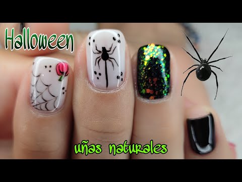 UÑAS DECORADAS con GEL SEMIPERMANENTE/Uñas Naturales/Uñas para HALLOWEEN 🎃/Nail Art.