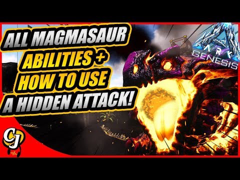 HOW TO USE THE MAGMASAURS FIREY GRENADE ATTACK + ALL OF HIS ABILITIES!! || ARK GENESIS!