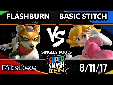 Smash Con 2017 SSBM - Flashburn (Fox) Vs. Basic Stitch (Peach) Smash Melee Pools
