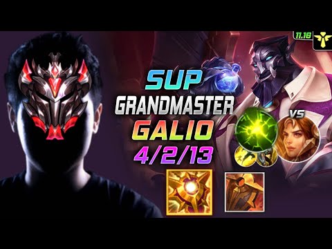 GrandMaster Galio Support vs Leona - 천상계 서폿 갈리오 템트리 룬 솔라리 여진 ガリオ Галио 正义巨像 加里歐 - LOL KR 11.16